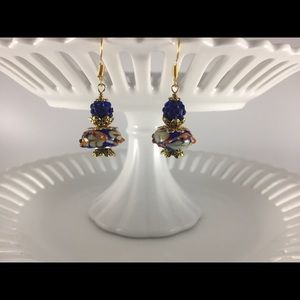 Handmade Earrings Unique SapphireBlue/ White/Orange/Gold Plated